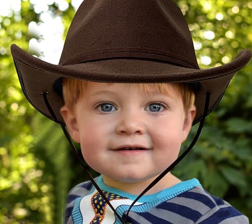 Image of Jastore Kids Girls Boys Wide Brim Western Cowboy Cowgirl Hat with Wind Lanyard Felt Fedora Hat