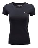 Womens Crewneck Solid Color Logo T-Shirt (Medium, Black)