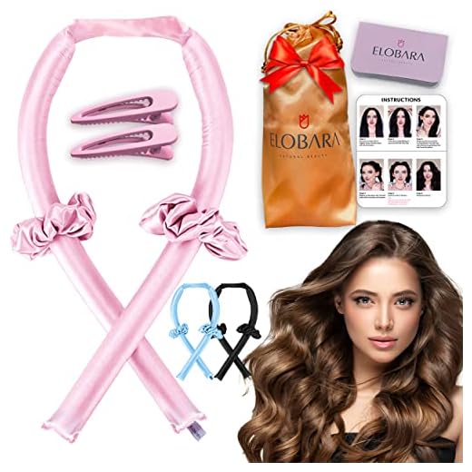 Heatless Hair Curler for Long Hair, No Heat Silk Curling Ribbon Rods with Hair Claw Clip-Curling Ribbon and Flexi Rods DIY Hair Styling Tools for Natural Hair (Pink)