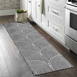 Tiffasea Runner Rug 2’x6′, Machine Washable Indoor Outdoor Rugs Cotton Woven Area Rug Durable Hallway /Entryway Rug for Living Room/Laundry/Bathroom/Bedroom(Black and White)