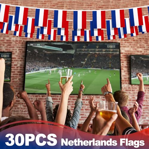 Image of Netherlands Dutch String Flag Pennant Banner, Small Mini Holland Flags Bunting Banner, National Country Decoration for School, Party, Sports Events, Patriotic Festival, 33 Feet 30 Flags