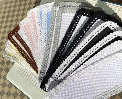 Image of 16pcs of 14count Multicolor aida Fabric Bookmarks to do Cross Stitch,Cotton aida Fabric,lace Edged,32x100aida,size9x20cm, Blank Cross Stitch Bookmarks