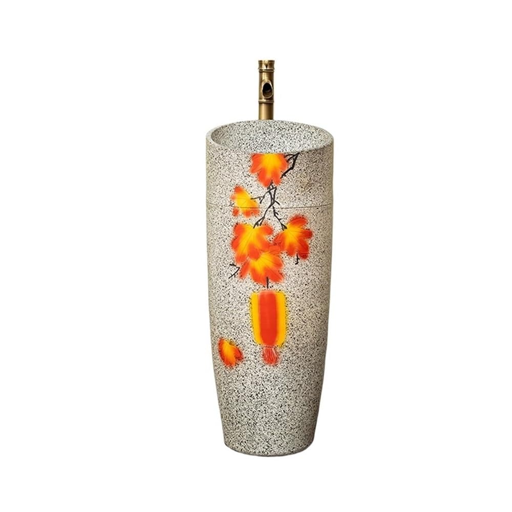 Freestanding Bathroom Sink Ceramic Pedestal Sink with Faucet and Drain Kit Balcony Bathroom Wash Basin Pedestal Sink