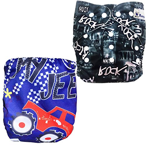 Image of Babymoon (Set of 2) Reusable Cloth Diaper, Premium Adjustable Size Waterproof Washable Pocket Cloth Diaper Nappie (SUV & Rockstar)