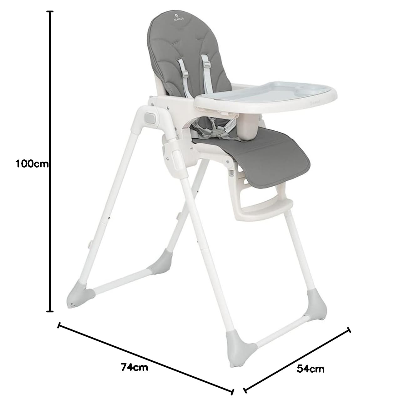 Olmitos – Trona bebe ligera multi posiciones – Asiento regulable con bandeja extraíble – Incluye ruedas y fácil plegado – Asiento acolchado y cómodo con textil anti manchas (CHARCOAL)