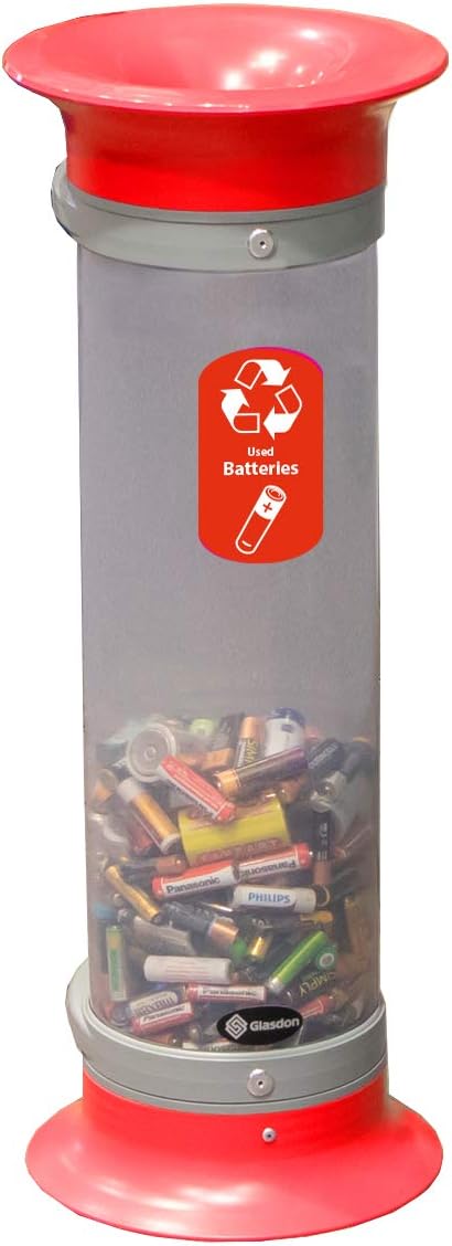 C-Thru 10Q Battery Recycling Container (Red) – Transparent Polycarbonate Battery Disposal Container – Small 10Q Battery Collection Tube