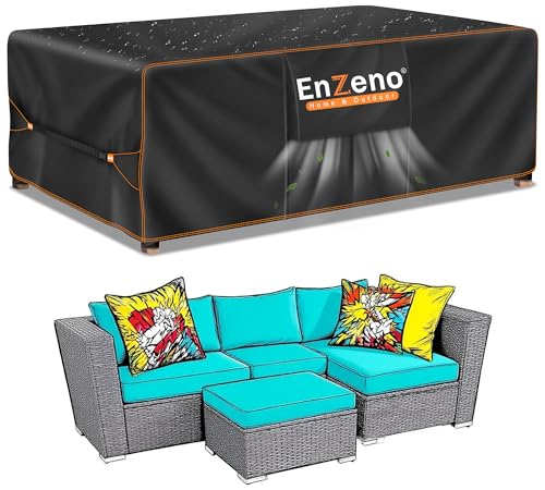 Enzeno Housse imperméable pour meubles de jardin d'extérieur avec grille d'aération, 250 x 150 x 90 cm, pour table et chaises rectangulaires, ensemble de...