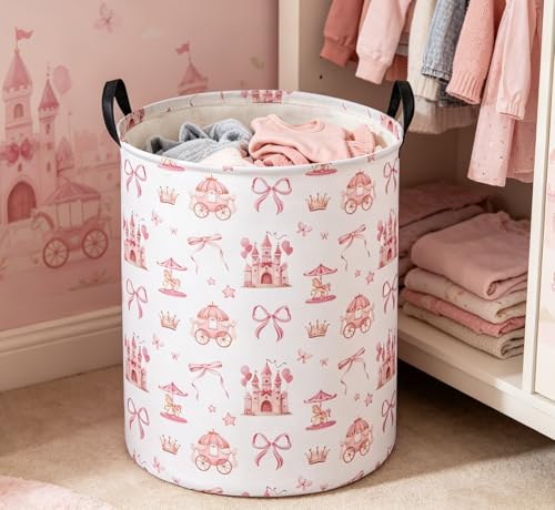 Image of Essme Kids Laundry Basket,Castle Hamper Waterproof Storage Bin for Girls, Pink Hamper,Gift Baskets(Castle)