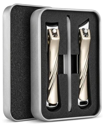Image of 3Pcs Nail Clipper Set for Adults and Seniors, Professional Grooming Kit with Angled Design for Thick Nails, Champagne Gold, Nail Care Tools with Wide Opening and Nano File