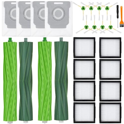 SpeHiate Kit de Accesorios para iRobot Roomba i7+ i3+ i4+ i6+ i8+ Robot Aspirador, Kit de Repuesto 4 Cepillos de Goma, 4 Bolsas de Polvo, 8 Filtros HEPA, 8 Cepillos Laterales