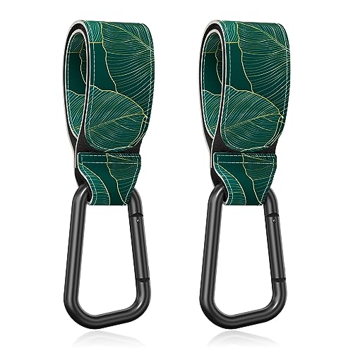 Image of Gukeniu Baby Stroller Hooks for Hanging Bags, Universal Stroller Clips Accessories, Mommy Hook for Diaper Bag, Shopping Cart, Purse, Backpack - 2 Pack, Green Leaf
