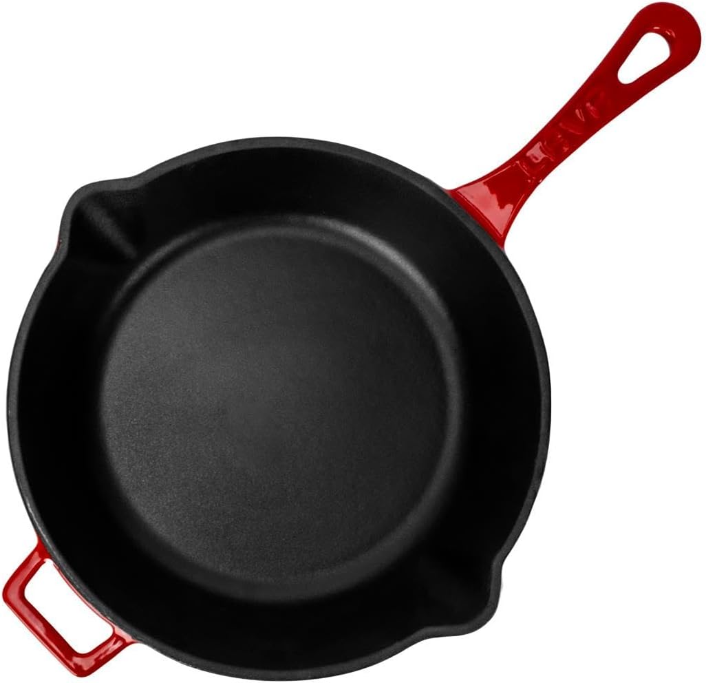 LAVA Cast Round Frying Pan with Cast Iron Solid Handle. Diameter(Ø) 24cm - Red