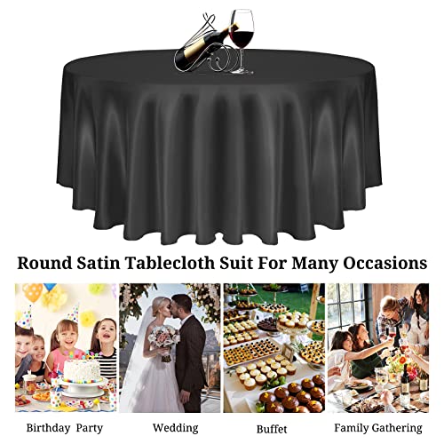 6 Pcs 108 Inch Black Round Satin Tablecloth,Premium Silky Table Cloth Smooth Fabric Table Cloth Cover Bright Sikly Satin Tablecloths For Wedding Party Banquet Big Event Kitchen Dining Table Covers #TOP2