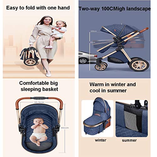 3 In 1 Kinderwagens, Draagbare Kinderwagen, Opvouwbare Kinderwagens Buggy, Tweeweg Implementatie, Demping Wielen, Kinderwagen Met Mama Tas En Regendekking (Color : Gray) - Afbeelding 6