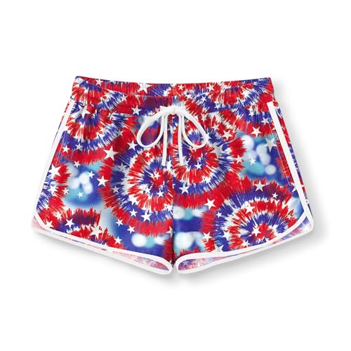 Image of BesserBay Girls 4th of July Elastic Waist Beach Swim Shorts American Flag Trunks with Pockets 5-14 Years