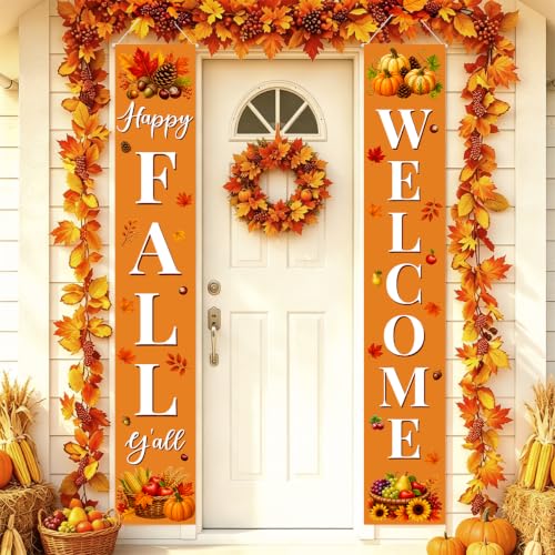 Fall Welcome Banner Porch Sign Happy Fall Banner Front Door Outdoor Decor