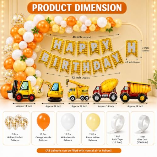 Image of 56 Pcs JCB Construction Theme Birthday Decoration Balloon Kit