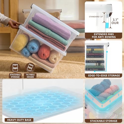 Citylife-33-Qt-Ultra-Thick-Plastic-Clear-Storage-Bins-with-Lids-4-Pack-Heavy-Duty-Straight-Wall-Plastic-Bins-with-Honeycomb-Base-and-Pinch-Free-Latches-for-Closets-Garages-and-Decor-BPA-Free