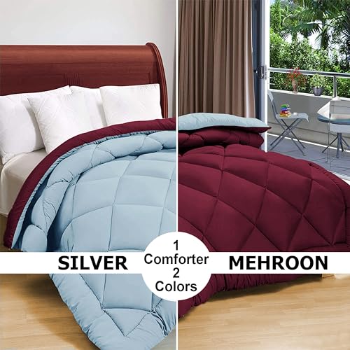 Image of HOMEKART 220 GSM Microfiber Reversible Comforter for Single Bed,Ultra Soft, Skin-Friendly & Hypoallergenic Solid Blanket|Lightweight Cozy & Machine Washable (Maroon & Grey)