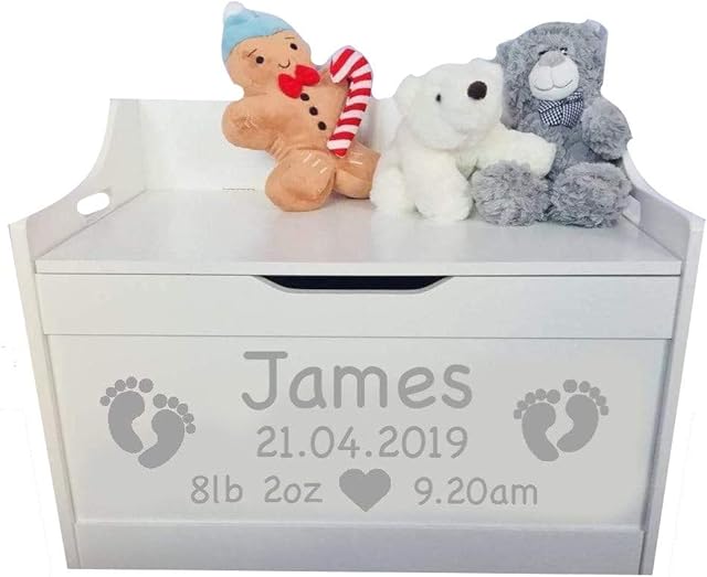Little Secrets Gifts Personalised Children's White Wooden Toy Storage Box with Footprint Design