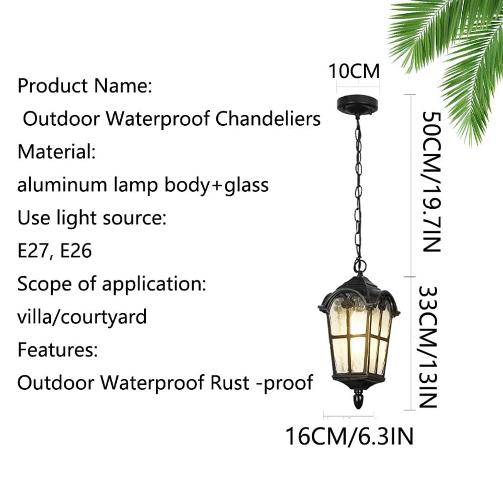 Zewnętrzna lampa sufitowa odporna na deszcz, metalowa lampa wisząca w stylu vintage, z wykończeniem z olejowanego brązu i matowego szkła, wisząca lampion na werandę lub taras, do montażu na ścianie