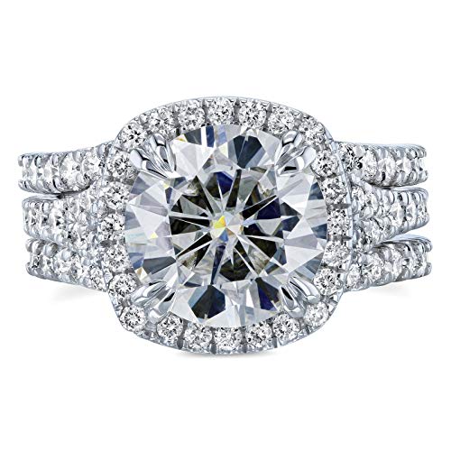 Kobelli Round G-H Moissanite Cushion Halo Bridal Wedding Set 4 1/3 CTW 14k White Gold 3 Piece Set4