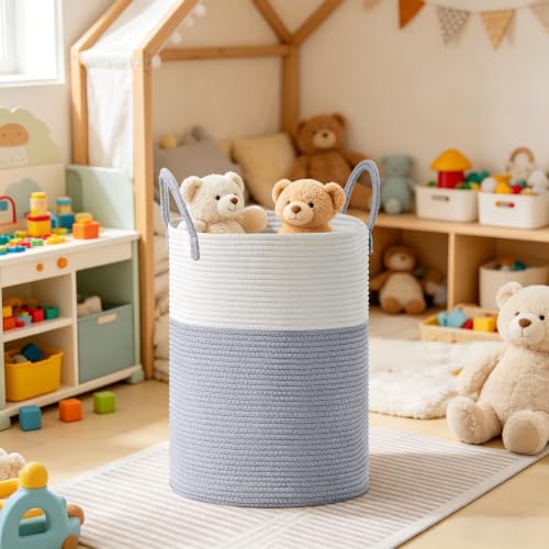 Image of 100L Extra Large Tall Cotton Rope Laundry Basket with Handles, Grey