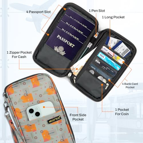 Image of Storite Nylon Geometric Design Travel Passport Holder Wallet Passport Cover Travel Accessories Passport Holder Organizer for Men Women(Orange /Grey - 13 x 3 x 23 cm)