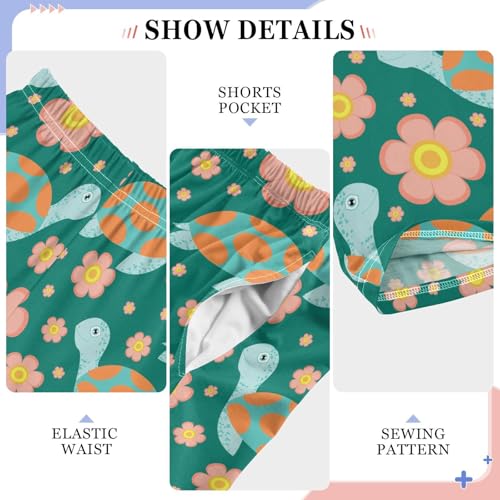 Turtle Flowers Boys Long Pants Soft Trousers Elastic Waist Kids Lounge Bottoms with Pockets S-XL4