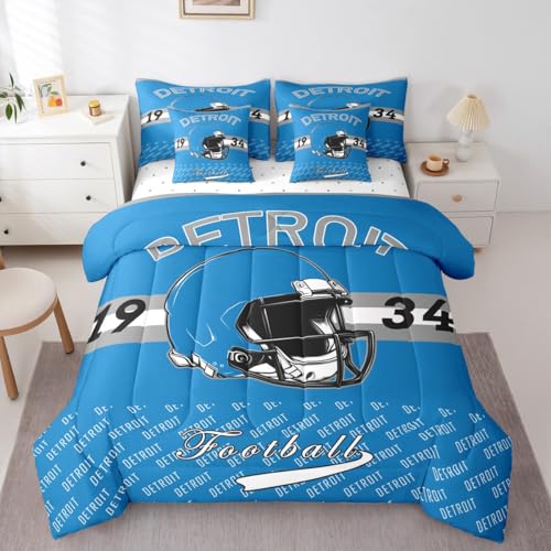 Feelyou Football Twin Comforter Set with Sheets for Kids Boys Girls Detroit 7 Pieces Bedding Set Football City Bed in a Bag Sports Games Room Decor Soft Lightweight Microfiber