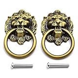 Aifeier ET Antique Bronze Lion Head Knob Pull Handle 2.64 X 1.57 Inch Zinc Alloy Drawer Pull Ring for Cabinet, Dresser and Door (2 Pack)