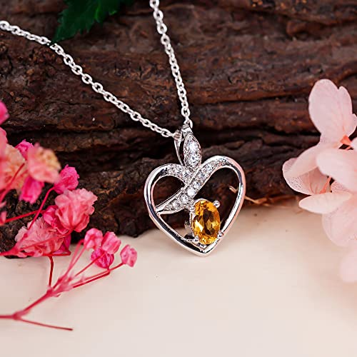 Natural Citrine Gemstone Brilliant Heart Dainty Pendant Necklace, Zodiac, November Birthstone, Healing Crystals Women Jewelry in 925 Sterling Silver Chain 18 inch, 100% Real Stone - Image 5