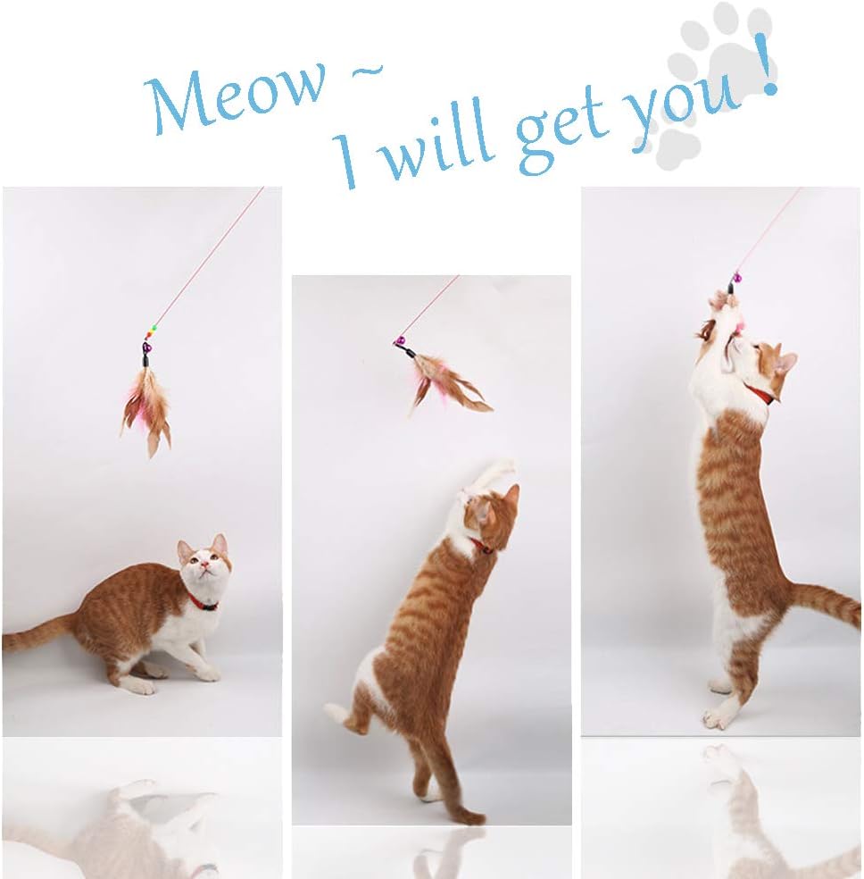 Cat Feather Wand Toy - Steel Wire Feather Interactive Cat Sti