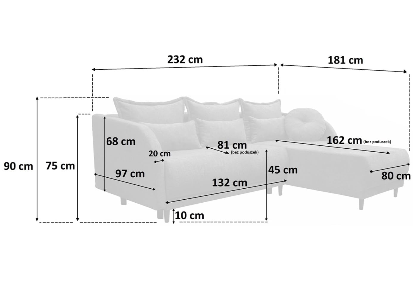 Links Ecksofa mit Schlaffunktion Cameron - Modernes L-Sofa 3 sitzer - Wohnzimmer Sofa - Kleine Sofa mit Bettkasten - Solider Rahmen - Samt - Schwarz