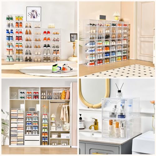 Image of 10 Pack Large Shoe Boxes Clear Plastic Stackable,Shoe Storage Organizer with Lids,Shoe Rack for Closet,Shoe Organizer and Shoe Containers for Sneaker Storage, Shoe Display Case Fit up to US Size 13