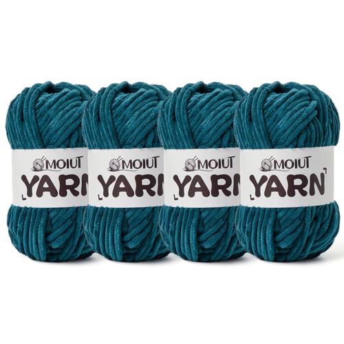 Image of 4 Packs Fluffy Chenille Yarn for Crocheting, Chunky Velvet Yarns for Crochet Amigurumi, Baby Yarn for Crocheting Soft Blanket, 349.9yds /14.1 oz Bulky Yarns for Crafts /Hats /Shoes /Socks (4 Denim Blue)