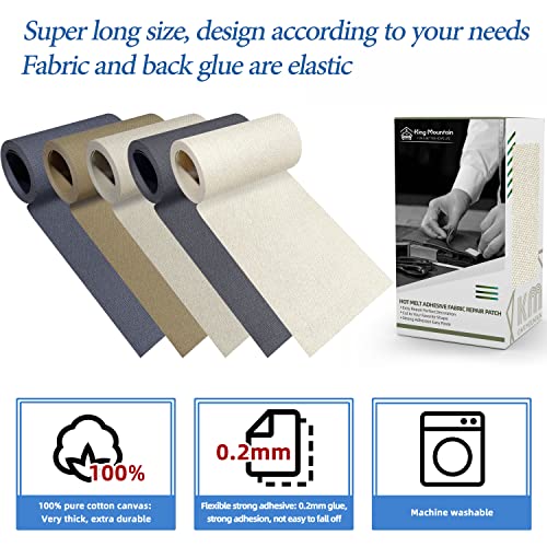 Image of KING MOUNTAIN Canvas Iron on Patch,3 inchx60 inch,Waterproof 100% Cotton Fabric Repair Patch,Used for Various Sofa,Tent,Clothes,Seats,Suitcases (Beige)