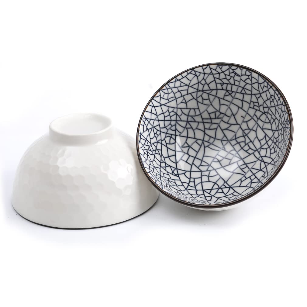 lachineuse - Set of 4 Traditional Japanese Bowls - Bicolour Motifs