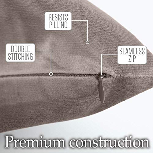 Lalaloom Velvet Throw Pillow Covers Set Of 2 And Bed Sheets 4 Piece Set, Throw Pillowcases Size 16X16 In Taupe, Bed Sheet Size Queen In Taupe, Breathable Microfiber, 2 Item Bundle #TOP3