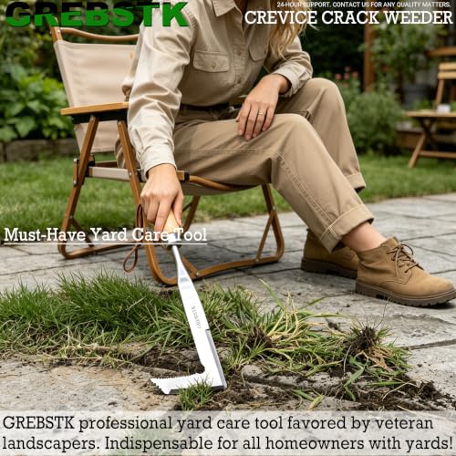 GREBSTK Crack Weeder Crevice Weeding Manual Stainless Steel Gardening Tool | L-shaped blade, razor-sharp hardened, rust-resistant, comfortable handle, 13in, for sidewalk cracks, driveway gaps, edging