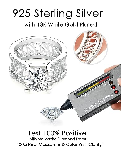 Image of Moissanite Engagement Rings Wedding Ring D Color VVS1 Round Cut S925 Sterling Silver Plated 18K White Gold Promise Rings for Women