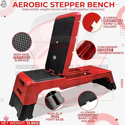 Image of B Fit Aerobic Step Platform Size : 120x30x20cm Multifunctional Aerobic Step Platform with 2 Riser Adjustable Platform Non-Slip Surface Exercise Step Platform (Color : Black and Red)