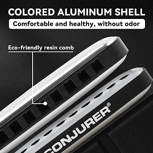 Image of CONJURER Harmonica Key of C, 10 Hole 20 Tone Stanadard Diatonic Blues Harmonica with Case, Mouth Organ Harp for Beginner, Adult, Kids, Professional, Students, Friends, Gifts (Black,1007)