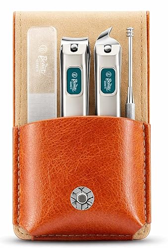 Image of Beaute Secrets Nail Cutter Set for Men & Women | Premium Nail Clipper Kit with File & Ear Cleaner | Pocket Size Grooming Kit with Leather Case, Brown