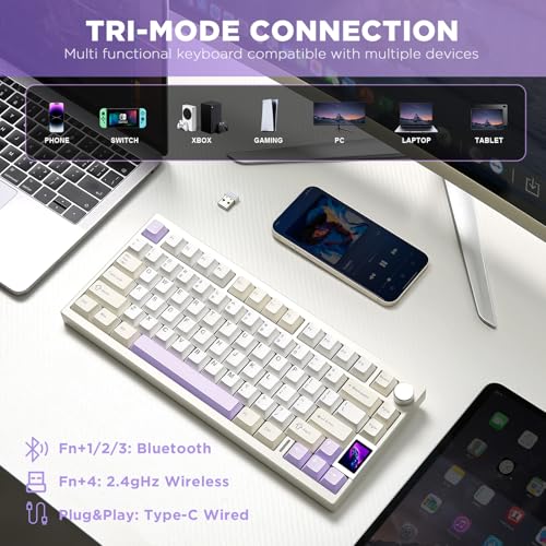 Image of YUNZII AL80 Wireless Mechanical Keyboard,Full Aluminum CNC, Smart LCD Display,Hot Swappable Gasket Mount 75% Layout with Knob,BT /2.4G /USB-C,QMK /VIA Support for Win /Mac (Beige, Gateron Zero Switch)
