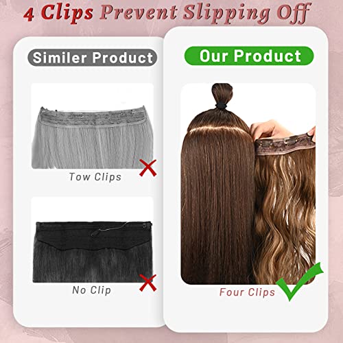 Nayoo Invisible Wire Hair Extensions With Adjustable Transparent Headband 4 Clip Long Wavy Synthetic Secret Hairpieces For Women（20 Inch, Dark Brown） #TOP6