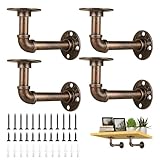 4 Stück Industrielle Regalhalterung, 17×9,5cm Retro Regalhalter Rot Bronze Wand Regalträger Rohr Regal Klammern mit Schrauben Industrielle Regalwinkel für Home Bücherregal