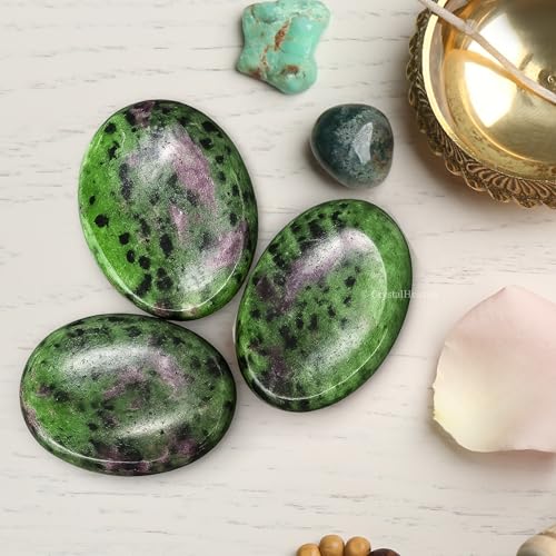 Image of Certified Ruby Zoisite Crystal Thumb Worry Pebbles Stones for Anxiety Stress Relief Massage - AAA Grade Original Healing Gemstone Agate Rubbing Stone for Yoga Meditation Spiritual Reiki Feng Shui