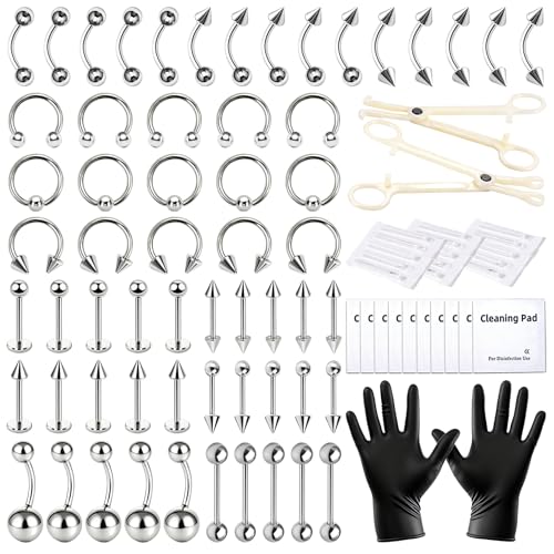 A-minusone 84PCS Body Septum Piercing Kit 14G 16G...