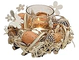 Osterkranz Ostergesteck Braune Eier mit Teelichtglas - Osterdeko mit Schmetterling und Blumen, Tischdeko Ostern, Osterkerze
